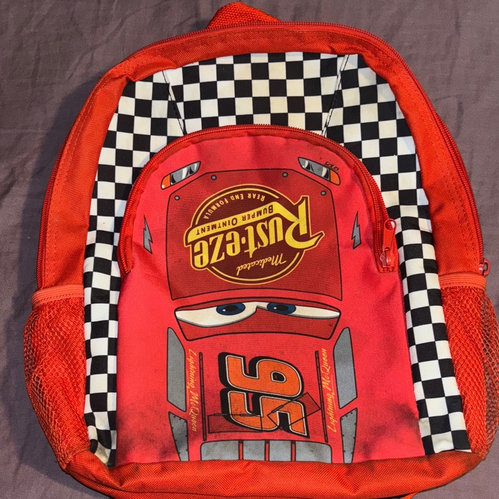 Disney Cars Red and Black Checkered Backpack